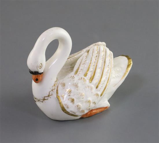 A Rockingham porcelain figure of a mute swan, c.1830, L. 7.3cm